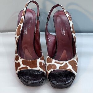 Vtg Donald J. Pliner Vintage Y2K Giraffe Print Calf Hair Platform Heels Size7.5